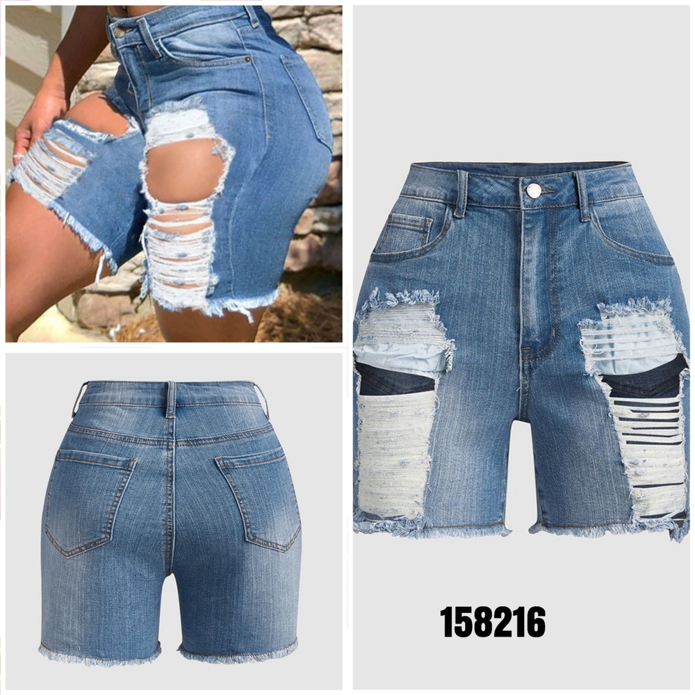 Distressed Blue Denim Shorts